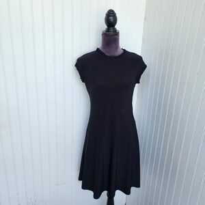 Nik & Nash Womens Black Tank Sheath Dress Ruffle Collar Stretch Cap Sleeve Sz S